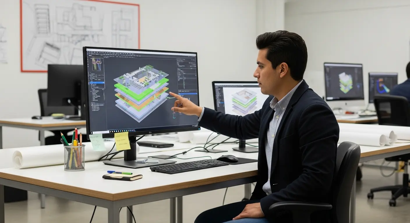 Arquitectos en El Salvador utilizando tecnología digital y modelado 3D en proyectos de arquitectura.