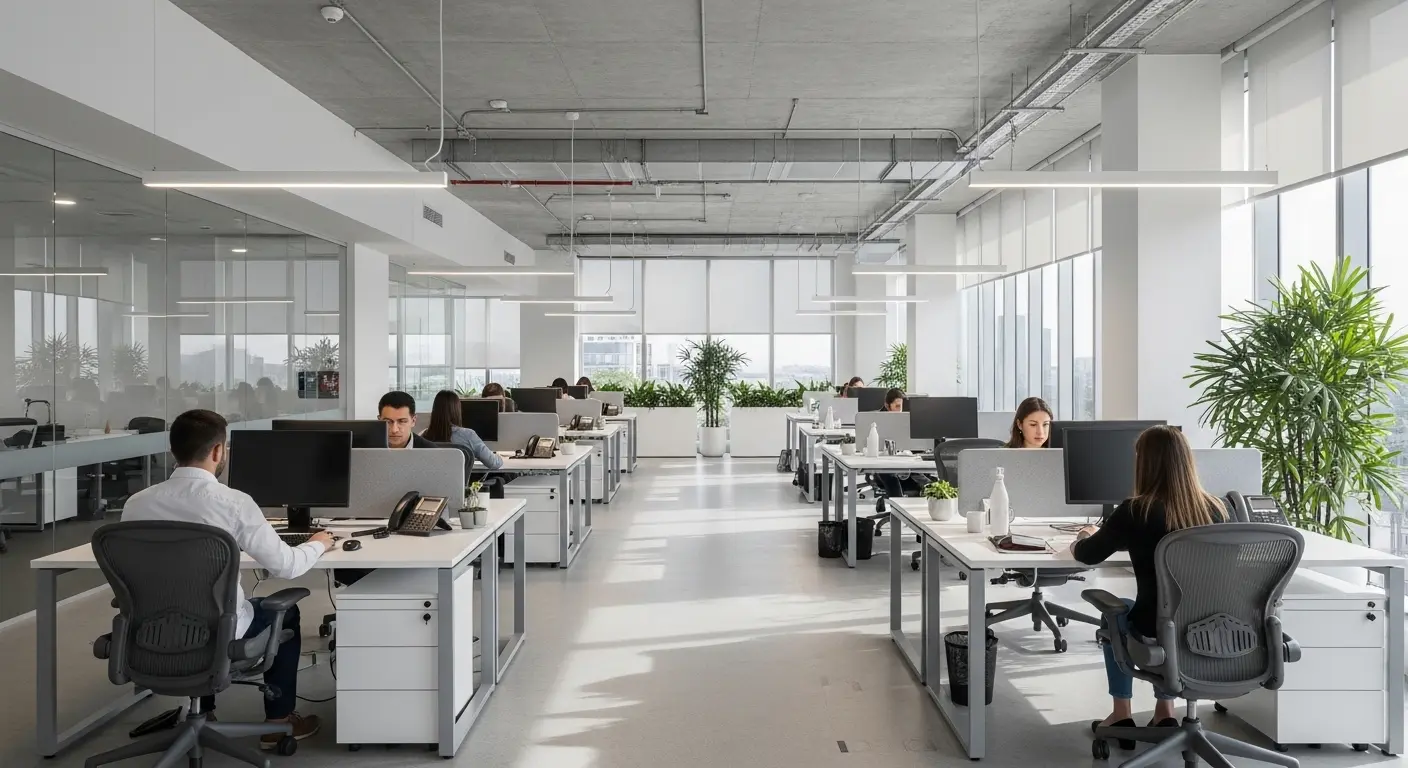 arquitectos en El Salvador diseñando oficinas modernas con iluminación natural y espacios de trabajo productivos